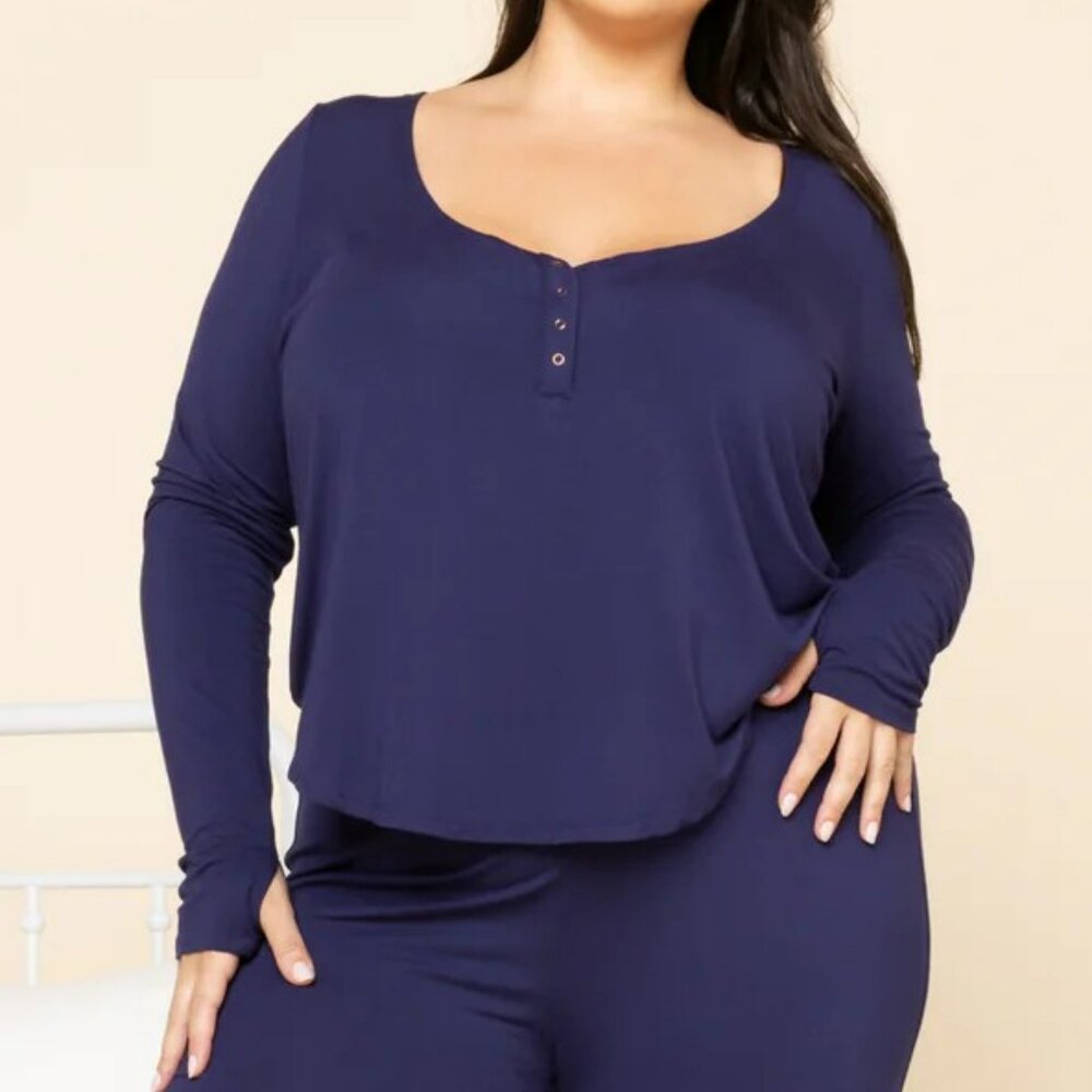 Sleep Tight Long Sleeve Henley - Night Navy